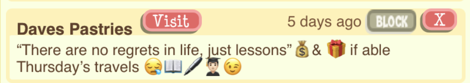Dave's Pastries ingame feedback image